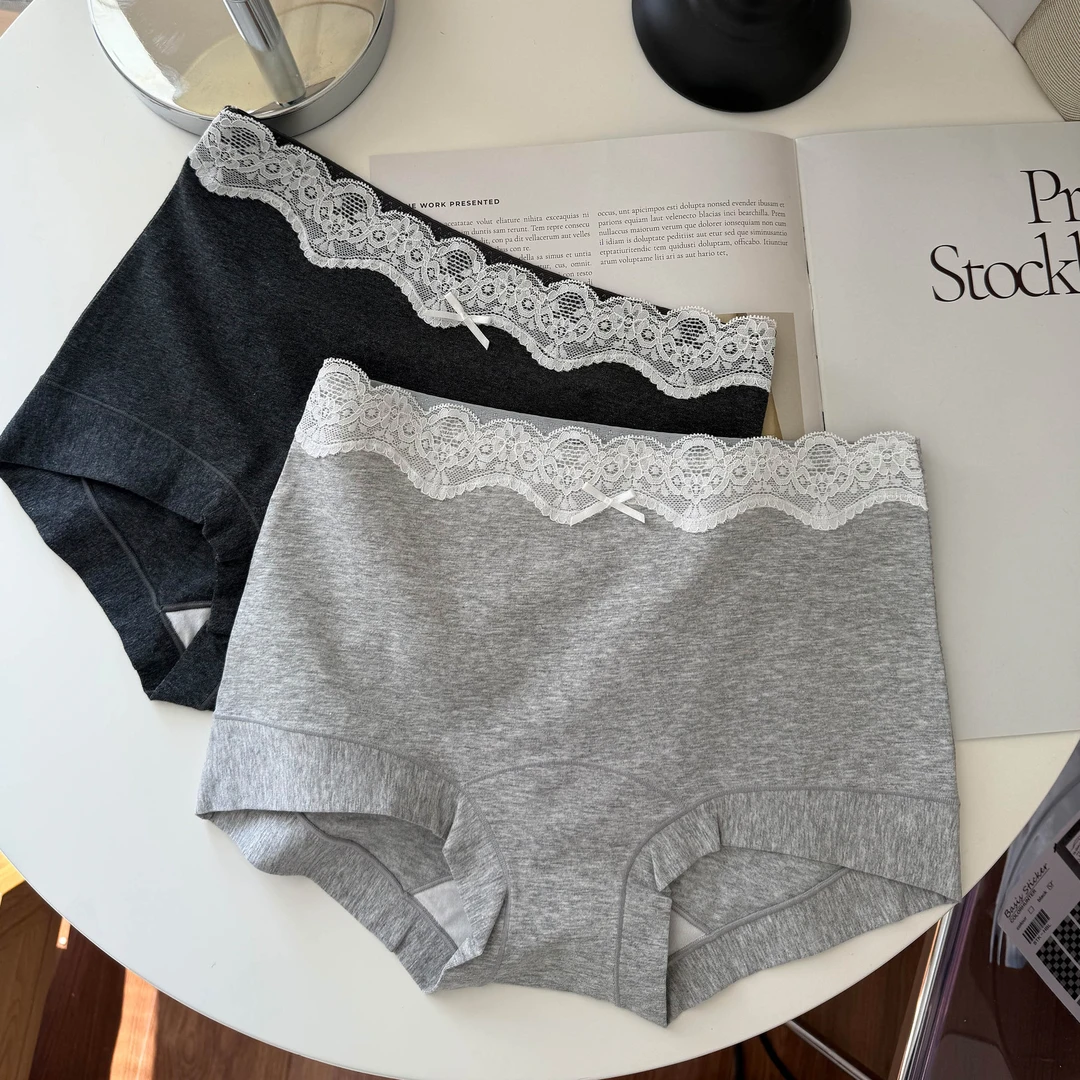 【裸感棉柔平角内裤】加长裆芭蕾风包臀亲肤四角裤蕾丝安全裤-8901