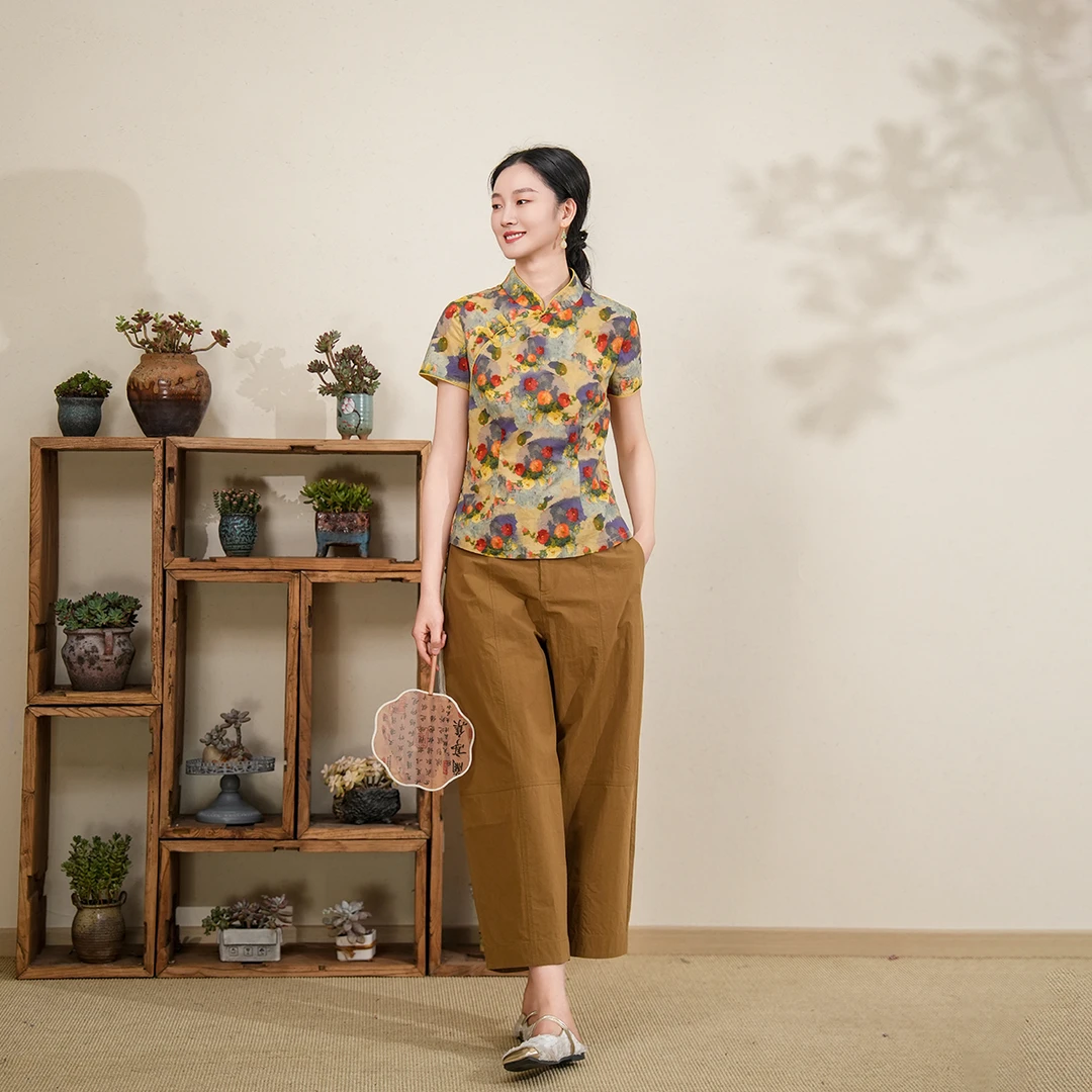 布符2025年夏季合身显瘦旗袍上衣女装柔美端庄优雅MXQPS31