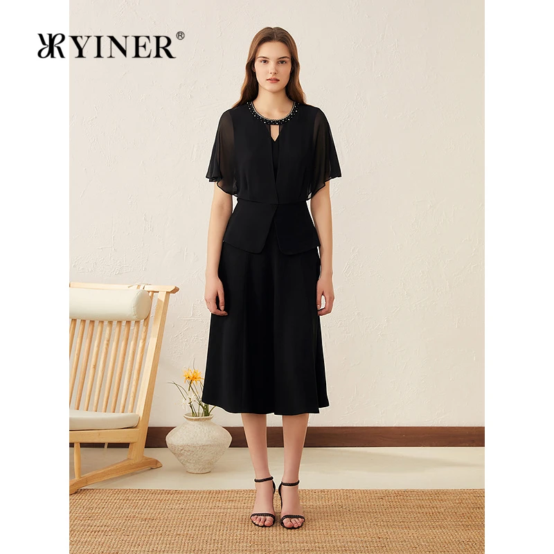 YINER音儿专选2025春季新款法式钉珠装饰拼接假两件衬衫上衣