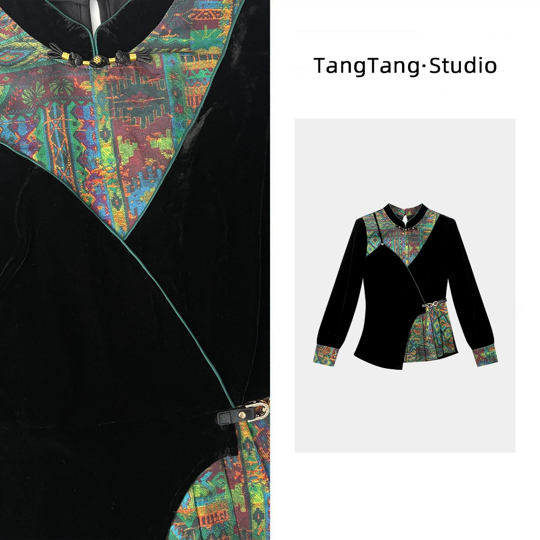 【TangTang·Studio】翡翠上衣丝绒显白气质百搭女装上衣-2500066