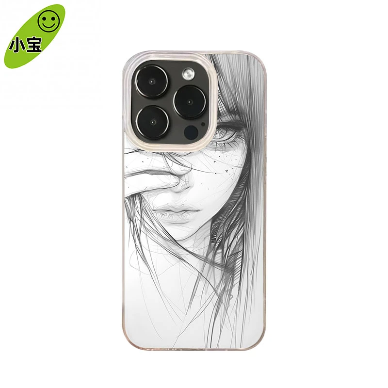 齐刘海少女适用苹果16pro手机壳小众华为/oppo个性小米15pro/荣耀