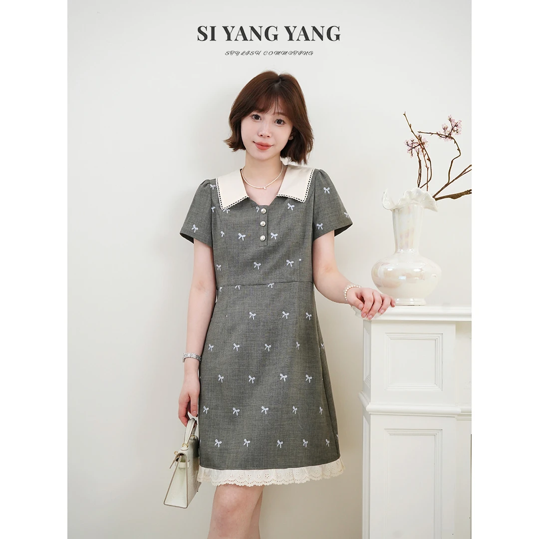 斯洋洋SIYANG定制绣花暗纹理透气减龄通勤连衣裙LYQ506A024SYY