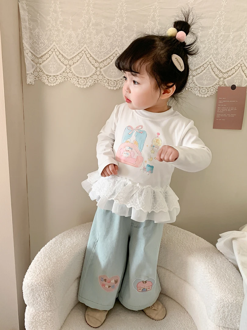 盗图必究【蒲公英阔步】女宝婴儿春季新款春装洋气牛仔裤阔腿裤