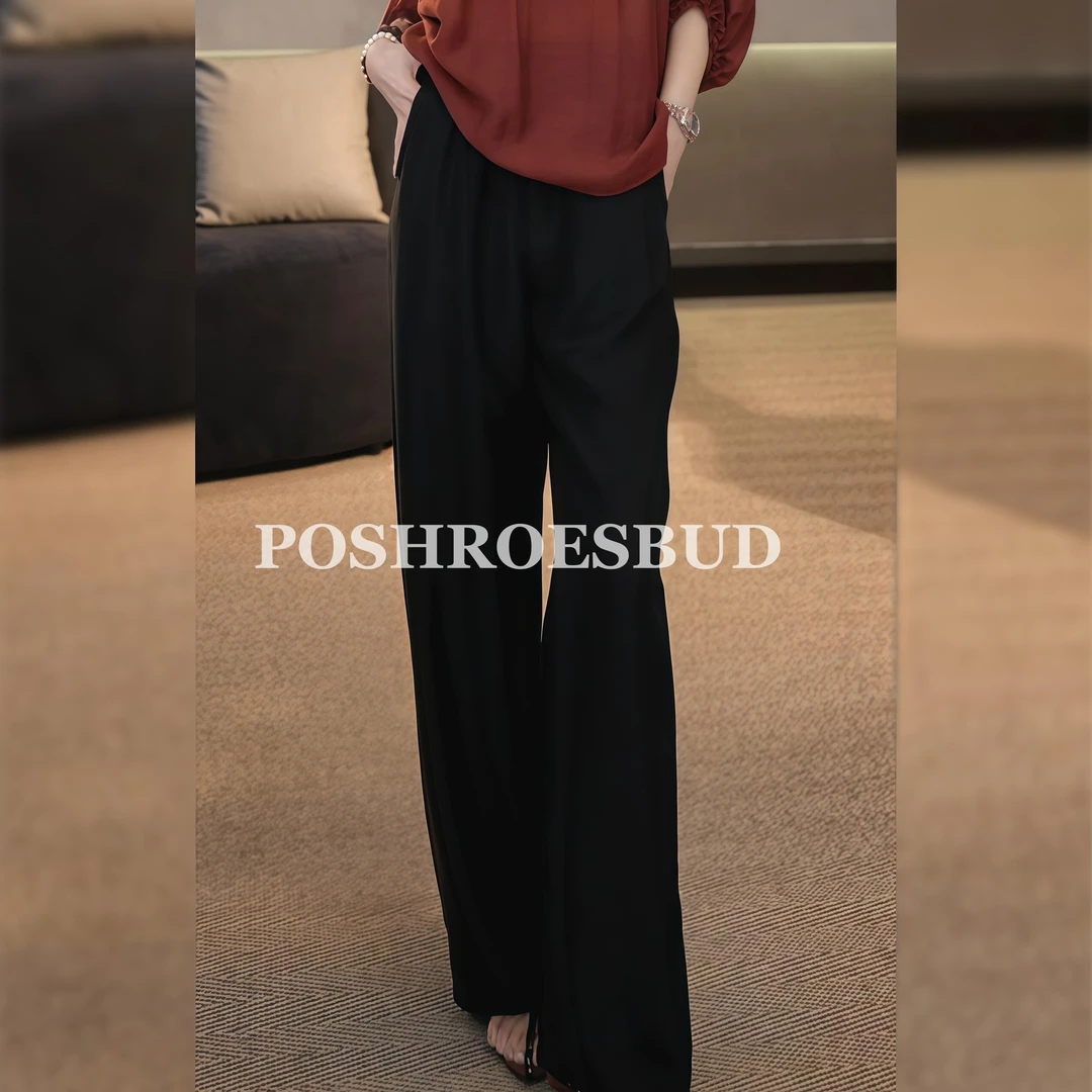 POSHROSEBUD【轻奢裤】100醋酸垂感直筒阔腿高腰休闲长裤-W61727