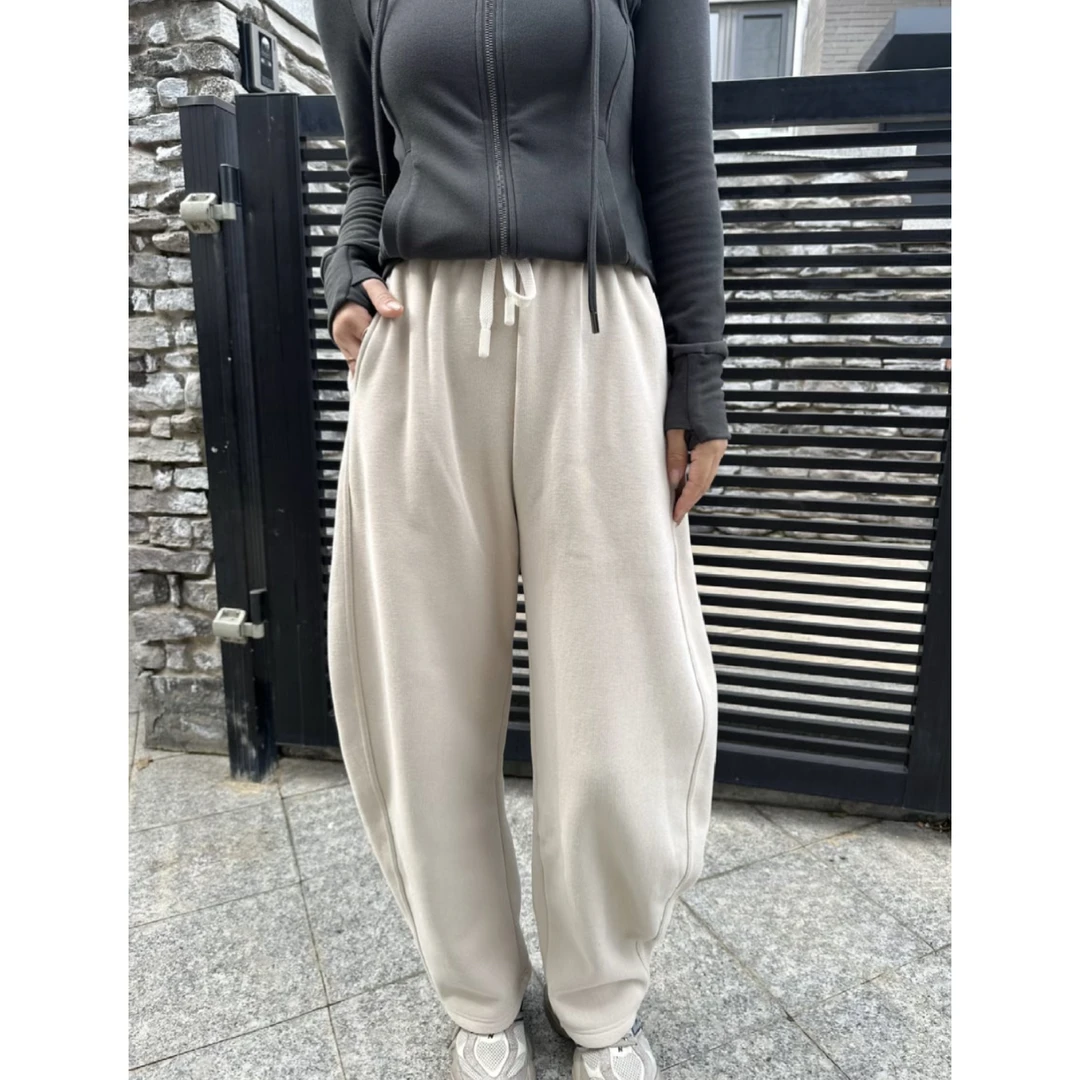 喜家外贸-韩单定制显瘦显腿长弯刀裤加绒休闲裤高腰宽松阔腿裤608