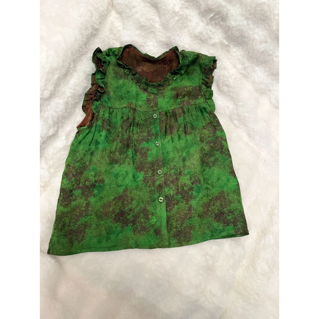 曼海《非遗美学》2116新中式复古印花减龄无袖花边背心