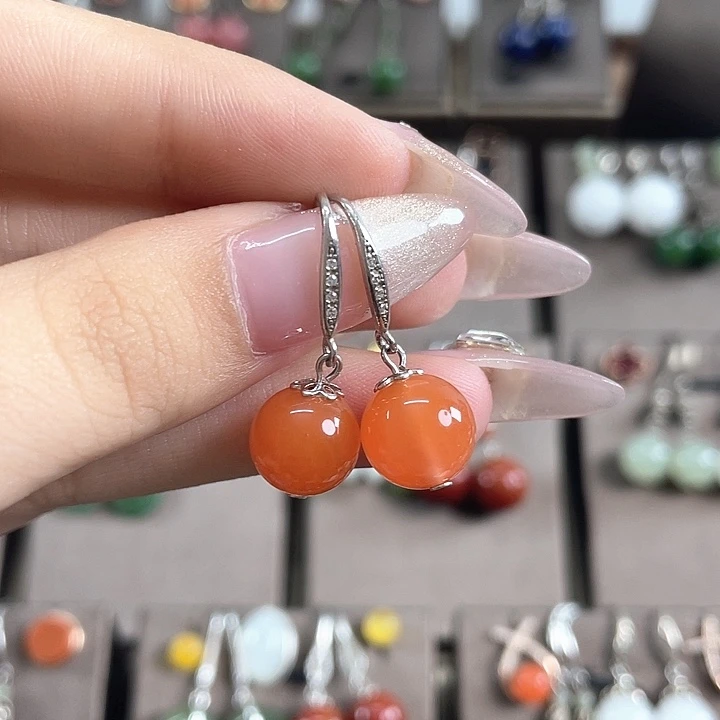 南红玛瑙银S925镶嵌耳饰10左右