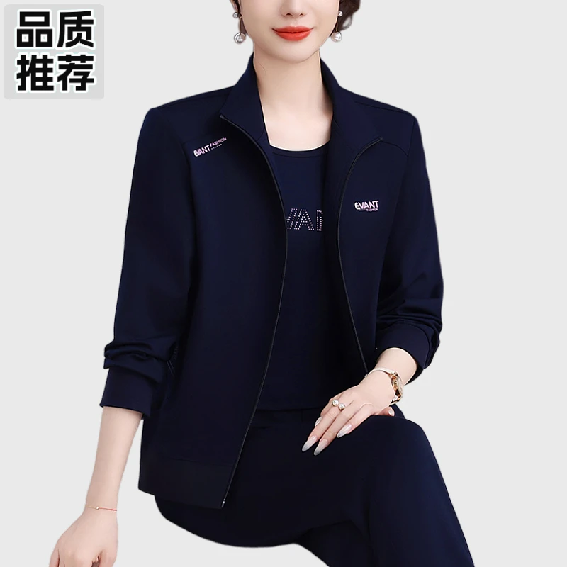 品牌运动套装女春秋2025新款减龄休闲卫衣大码宽松跑步服三件套潮