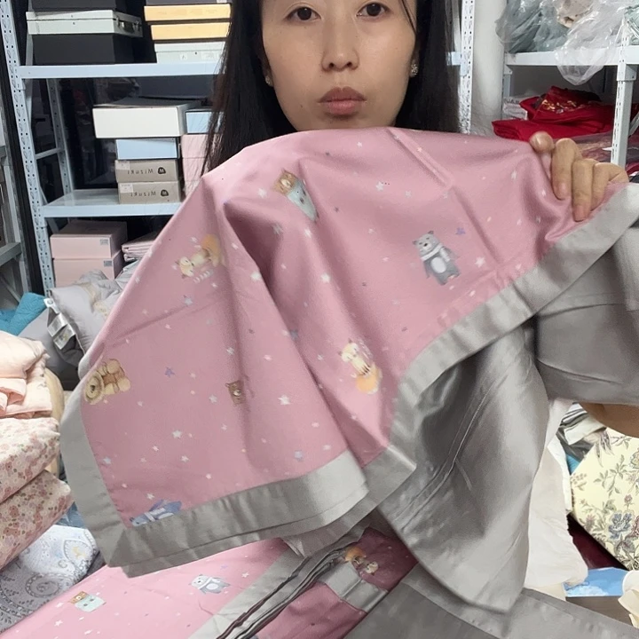 真丝长绒棉真丝粉色卡通标准