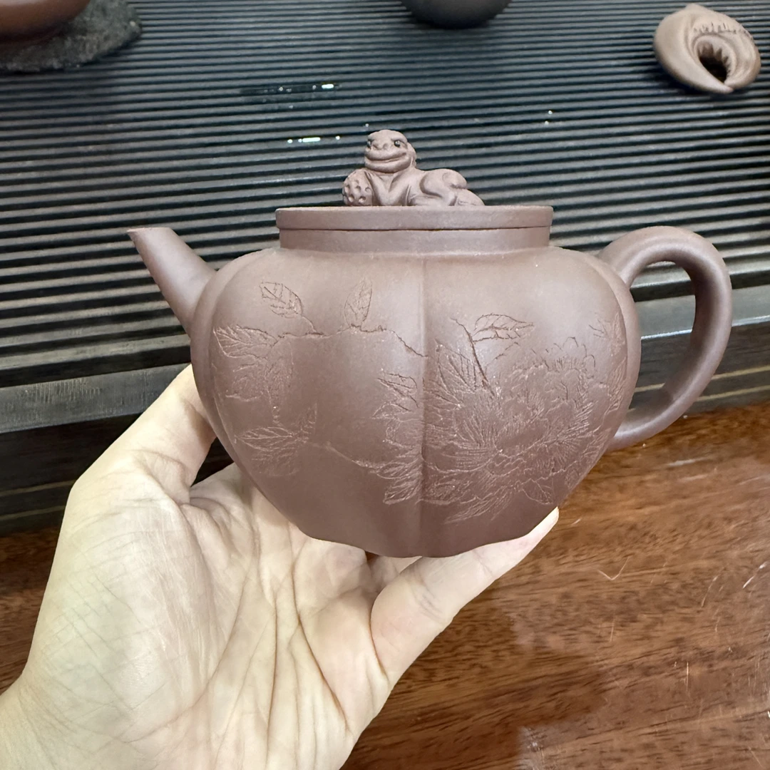 【卧狮狮球•原矿紫泥】300cc半手工紫砂壶