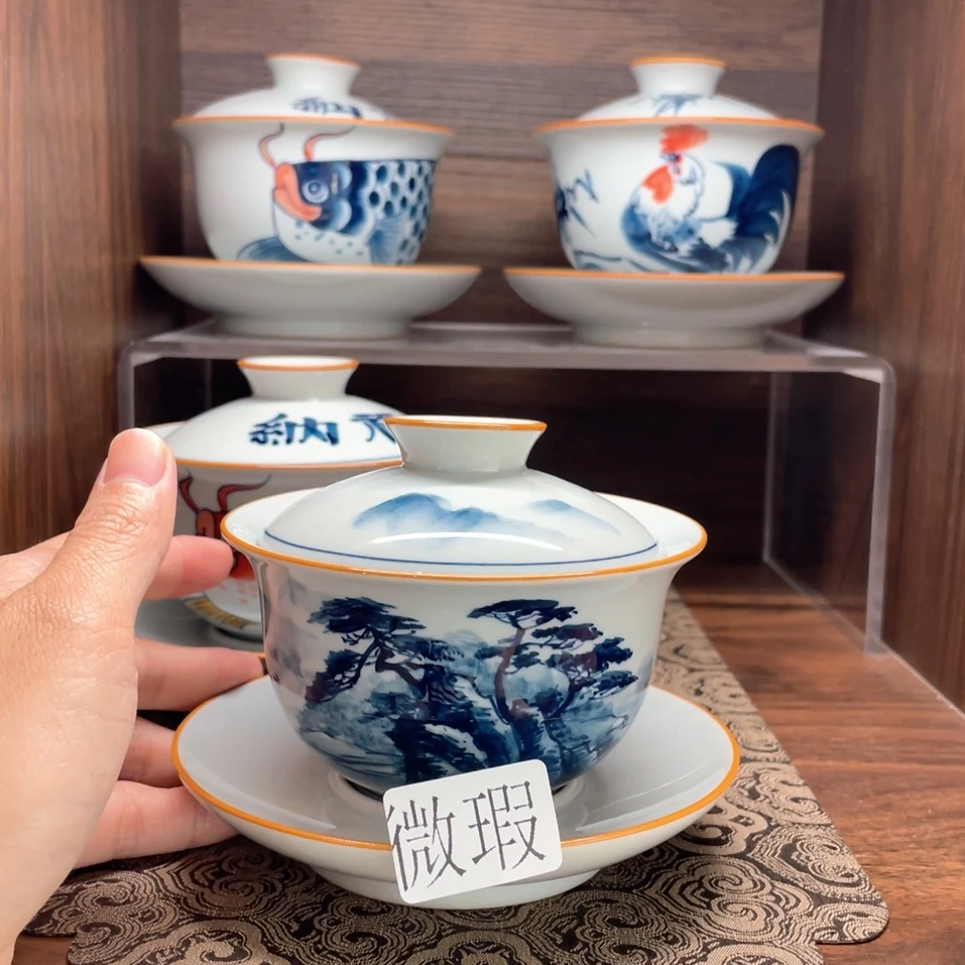 釉下手绘茶具微瑕