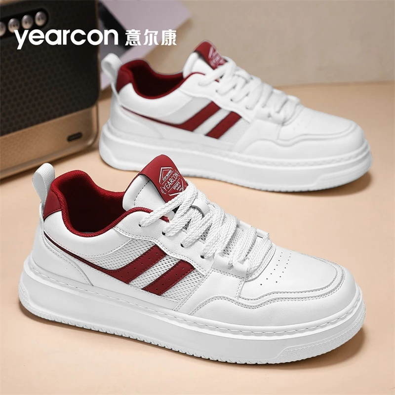 意尔康男鞋2025秋季新款透气薄款休闲板鞋网面潮流厚底男士小白鞋
