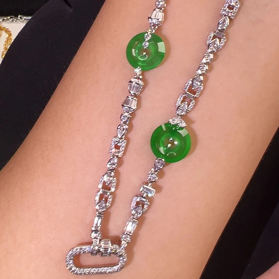 翡翠18K金镶嵌颈饰玻璃种平安扣万能链