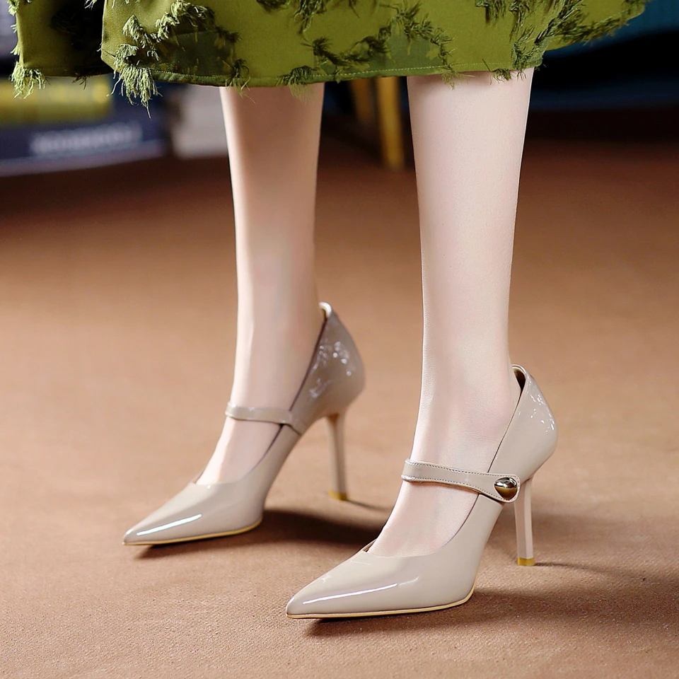 8CM[已经开价]尖头高跟鞋女2025年春季漆皮玛丽珍细跟单鞋320-182