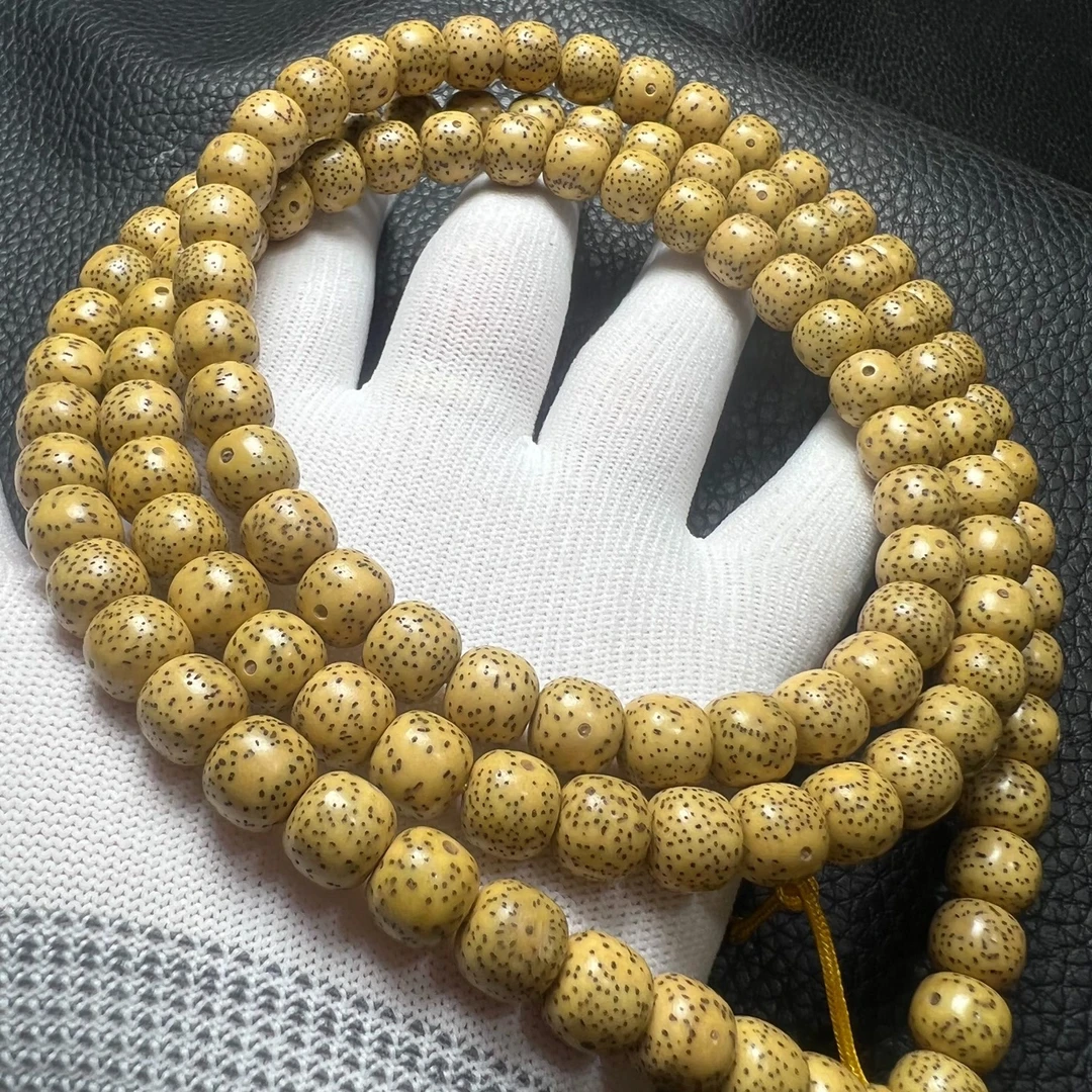 麦菩提0347星月菩提10×9老型桶珠不足尺鸡油黄108+12颗左右
