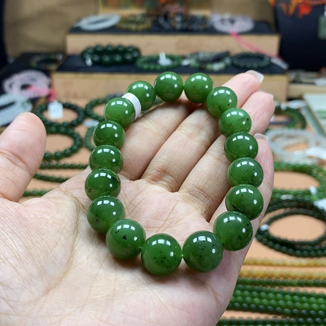 颈饰未镶嵌和田玉（碧玉）12mm果绿
