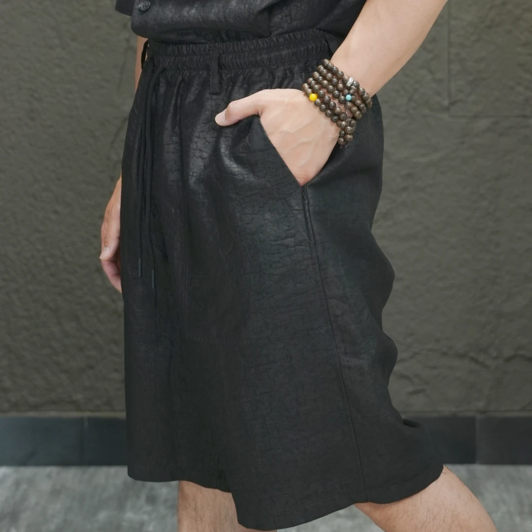 男士桑蚕丝香云纱休闲裤夏季薄款透气宽松直筒国风短裤百搭两面穿