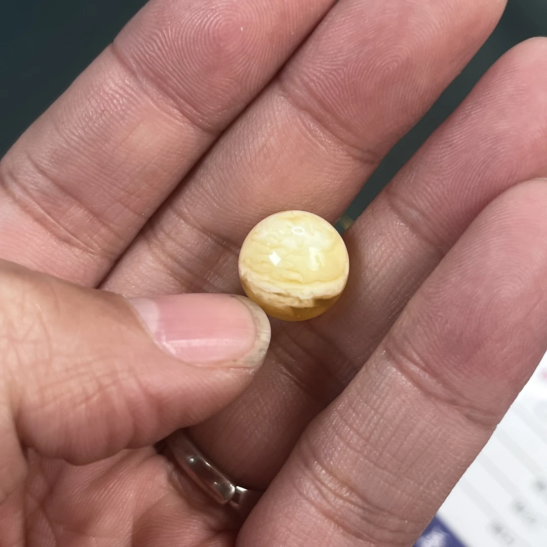 13.5mm天然原矿琥珀蜜蜡半山半水金白虎皮纹圆珠单珠