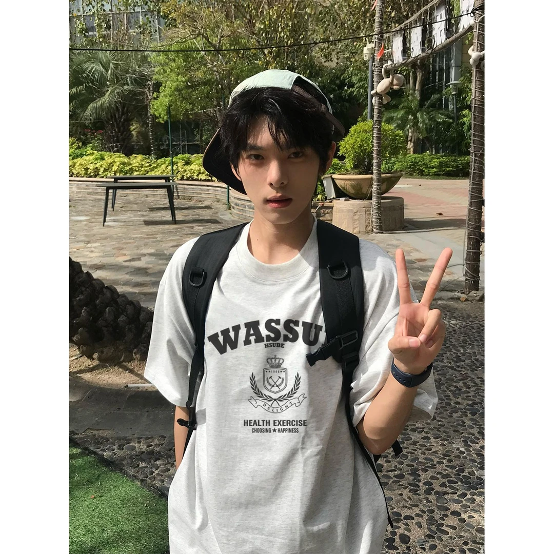 WASSUP HSUBE百搭字母男女款个性皇冠夏季艺术印花短袖T恤纯棉tee