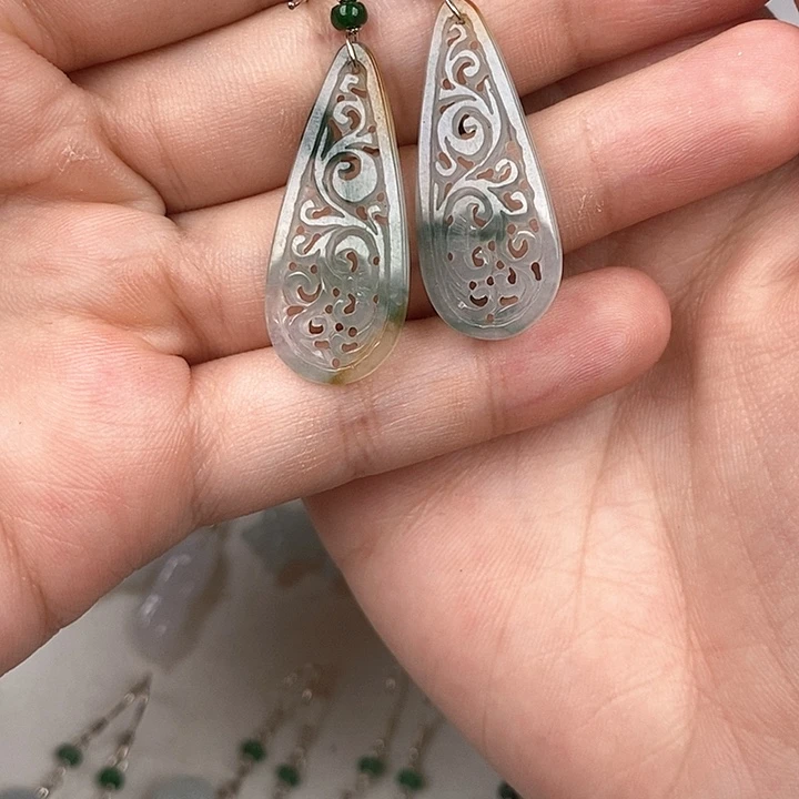 银S925镶嵌翡翠耳饰