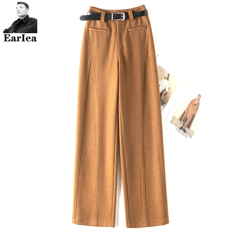 2024年冬季加绒加厚高腰雪花呢发热丝直筒裤女保暖百搭拖地长裤子