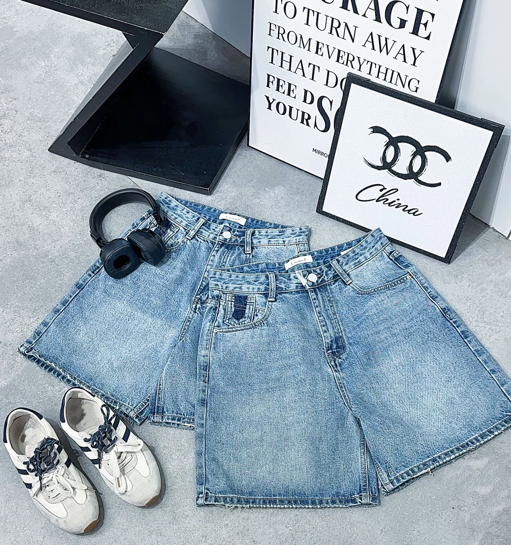 66103#复古蓝色高腰牛仔短裤女夏季新款宽松显瘦休闲阔腿a字裤子