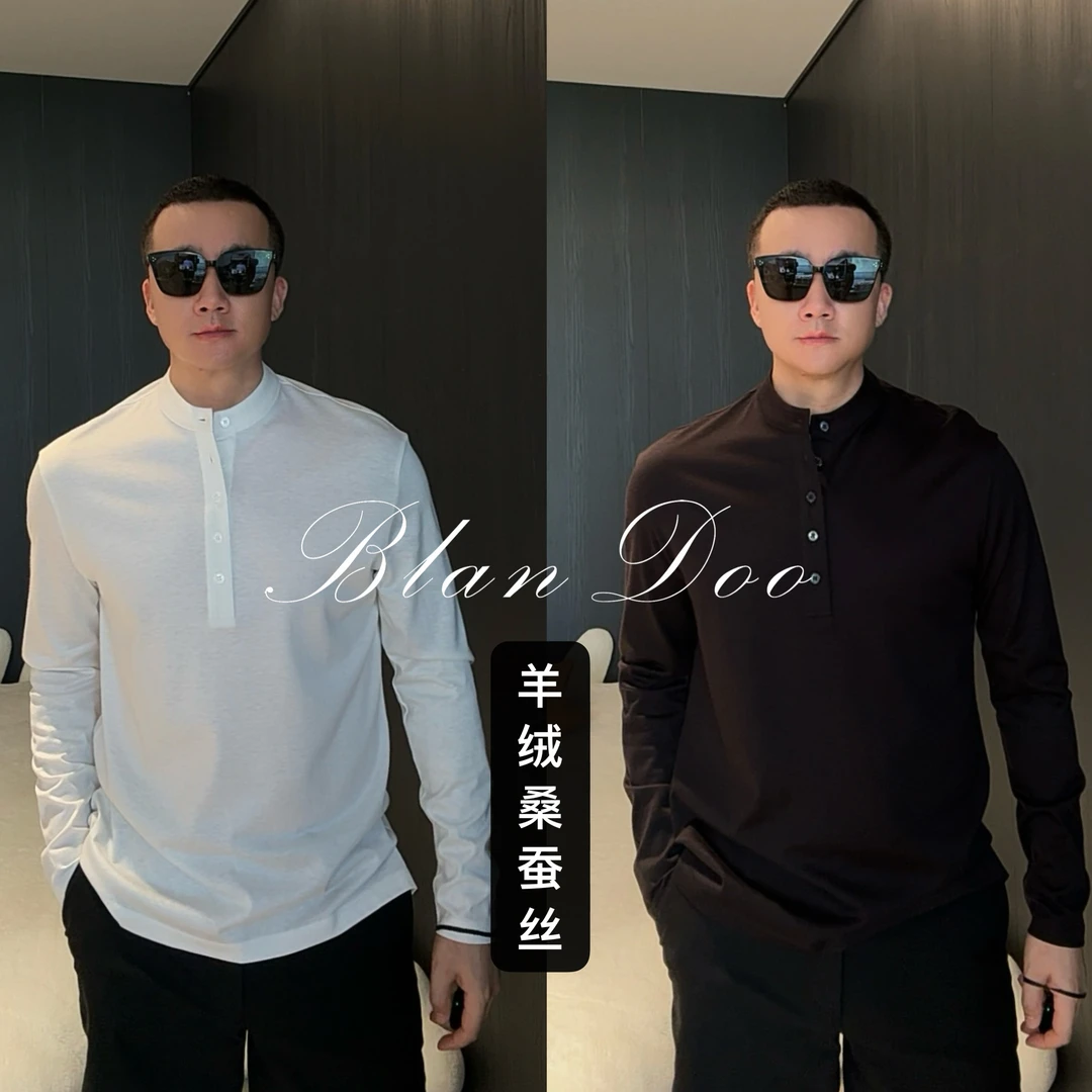 （秋款）BLANDOO  “针织 亨利领”  桑蚕丝羊绒混纺长袖T恤KH7BD08