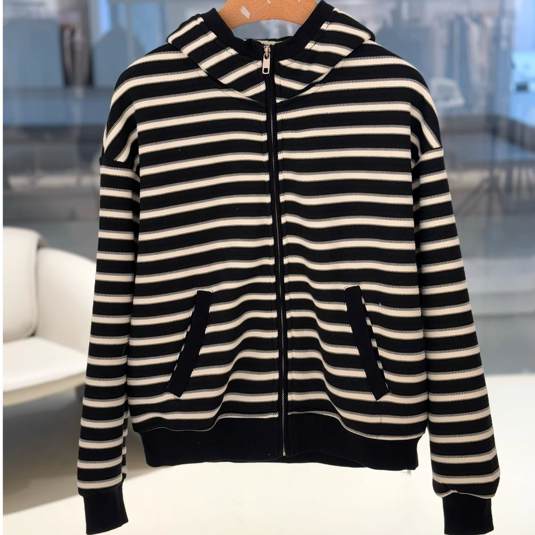 秋冬季加绒加厚连帽保暖条纹卫衣外套  59251A-659