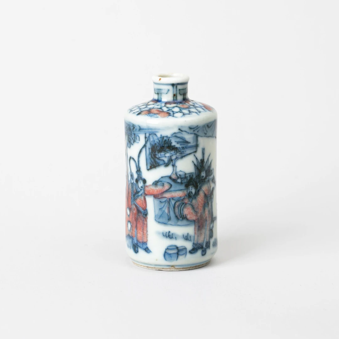 【古董】5、清晚期 青花釉里红冰梅人物故事纹鼻烟壶