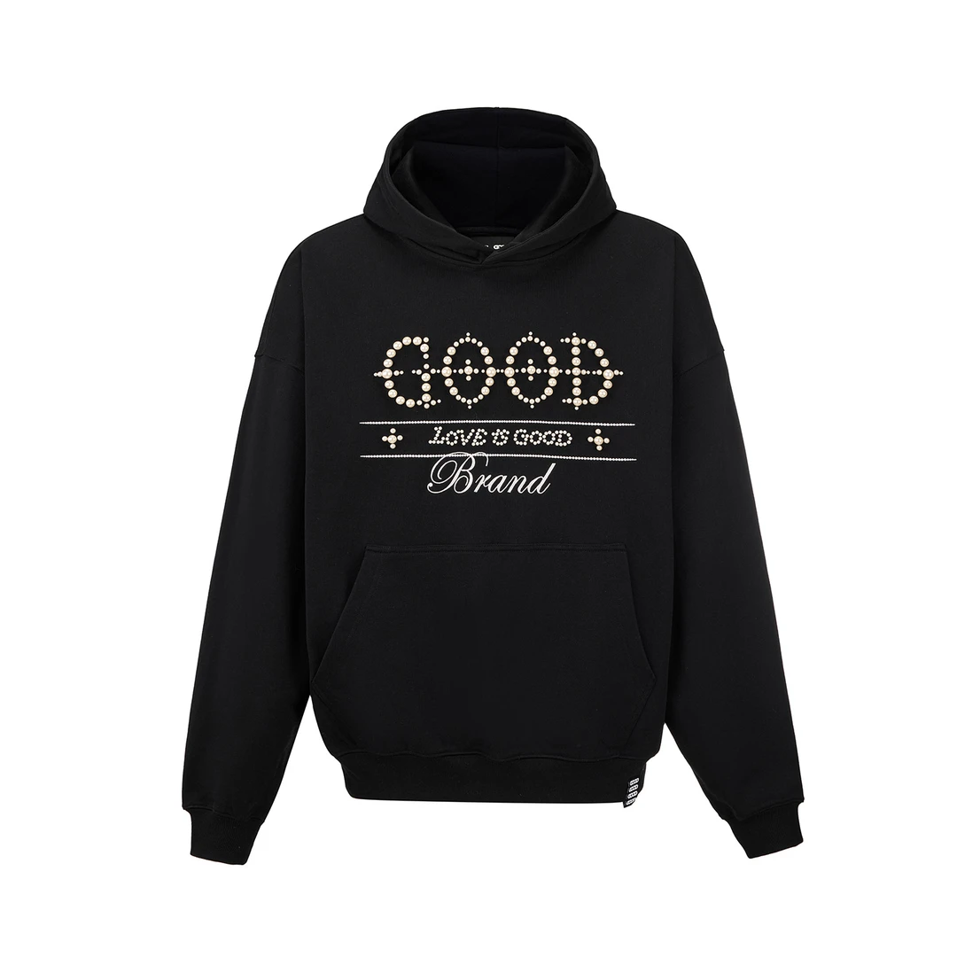 GB-GOODBRAND 2025FW LOVEISGOOD十字珍珠标语连帽卫衣 男女同款
