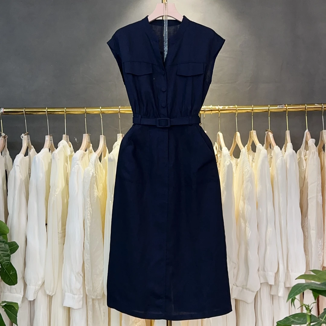 K2042连衣裙夏季女装显瘦长裙纯色套头时尚拼接轻奢