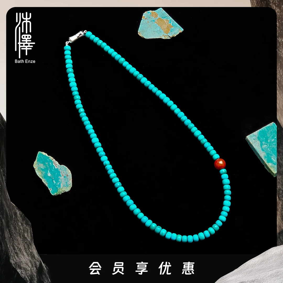 沐泽【松上红运】5-6mm绿松石南红玛瑙925银扣项链YC多样性发其一