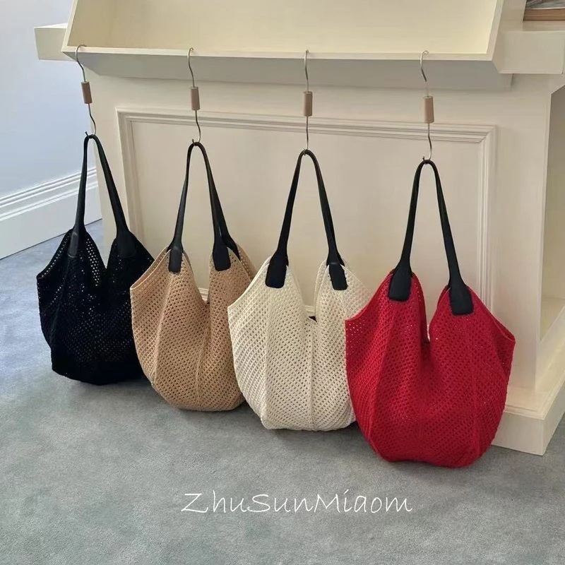 竹笋喵喵 波西米亚风大容量镂空托特包女2025新款韩系百搭编织包