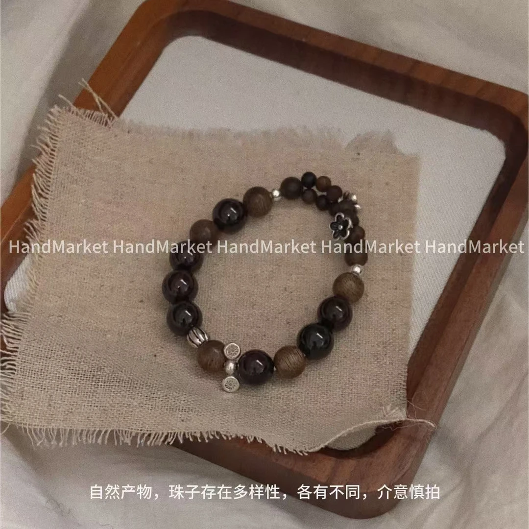 925银手链 JIUJIU【深石榴蕾丝编织】设计感小众简约深色系手串1021