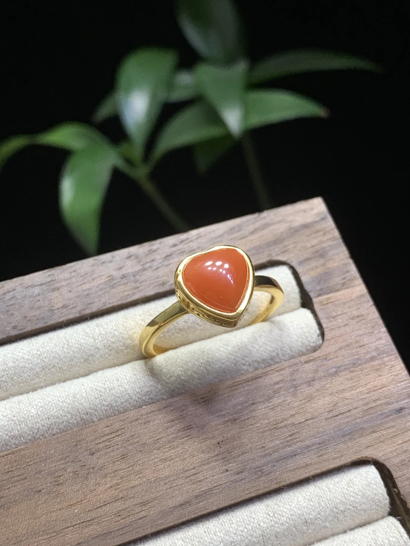 (金镶火土) 南红宝山料❤️戒指s925银镀金镶嵌