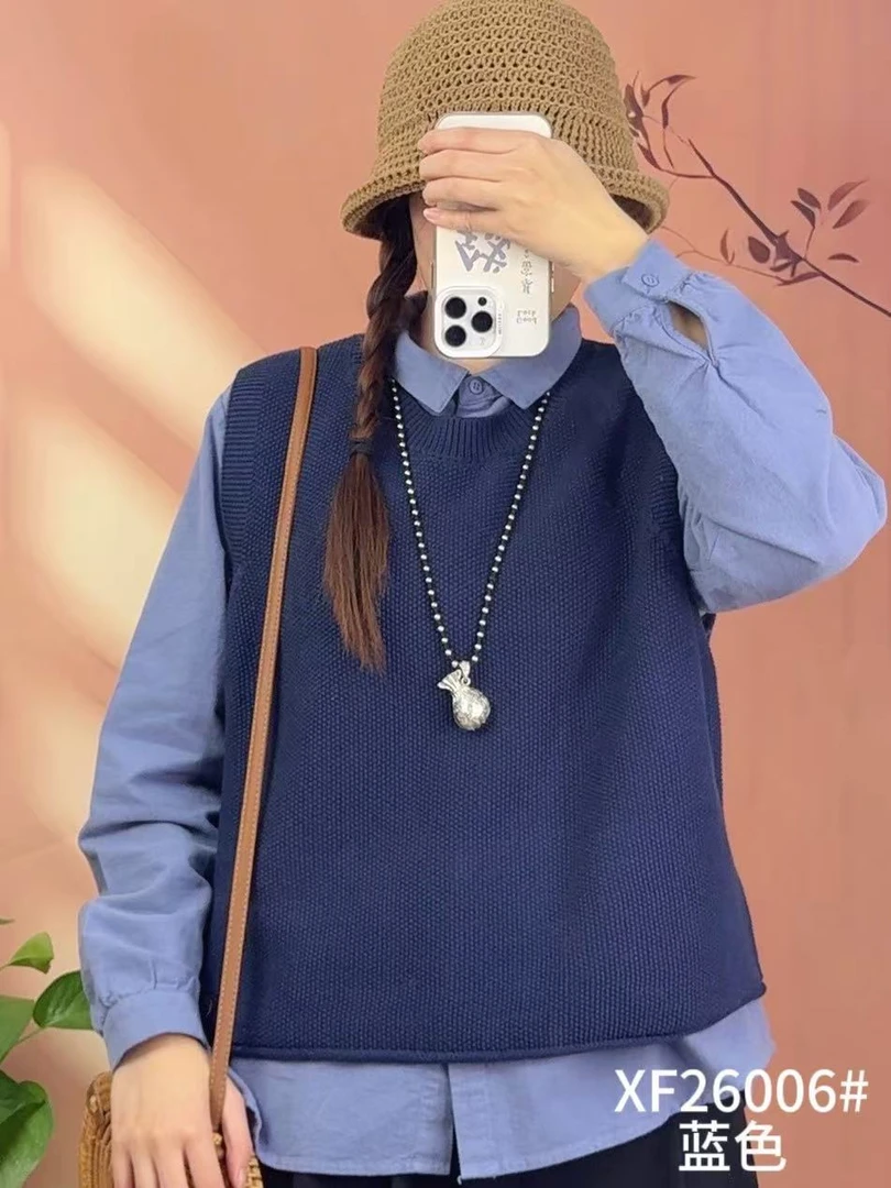 圆领纯棉线休闲时尚百搭文艺坎肩马甲背心