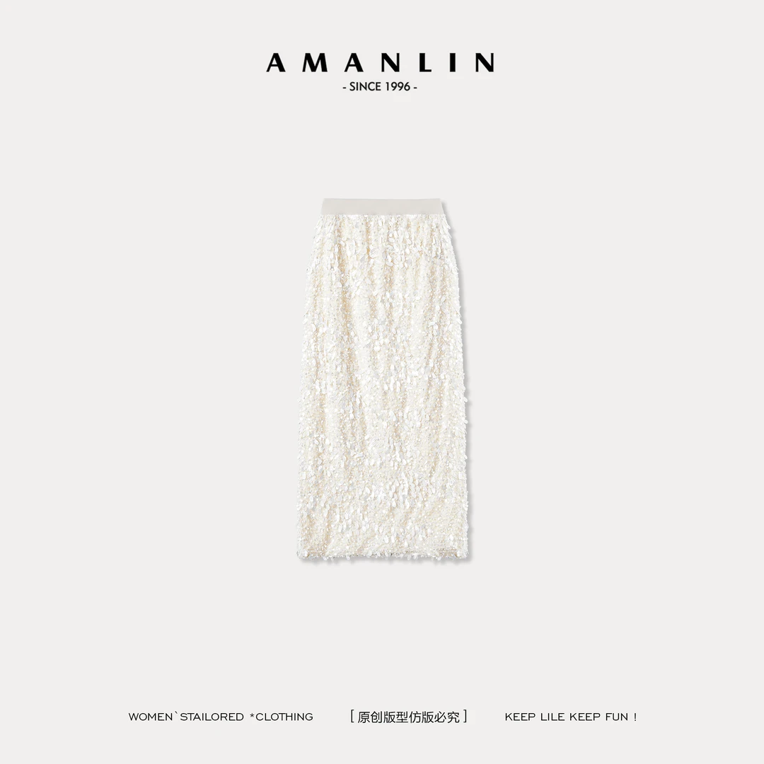【心动的信号】AMANLIN大王秋冬亮闪闪亮片半身裙女高腰半裙S602986
