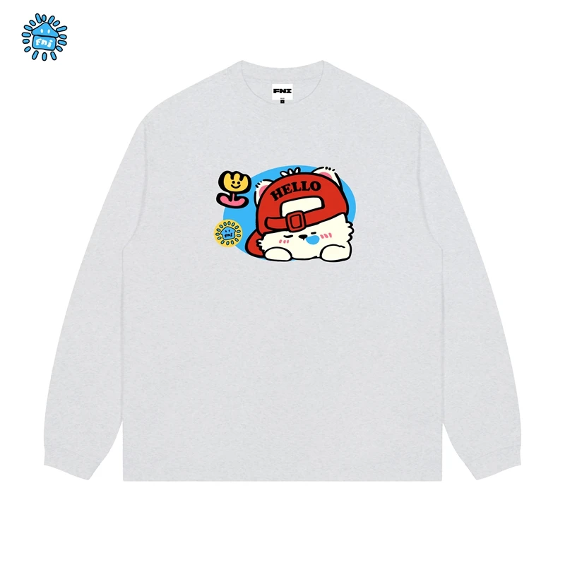 FNIcooper（瞌睡小猫）趣味卡通重磅纯棉长袖男女情侣T恤秋宽松发泡