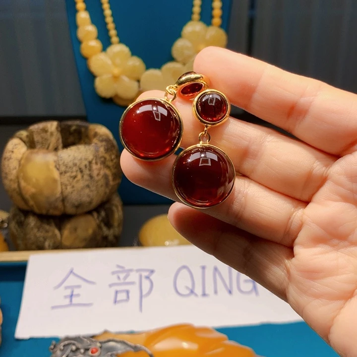 琥珀未镶嵌耳饰波兰设计款琥珀蜜蜡