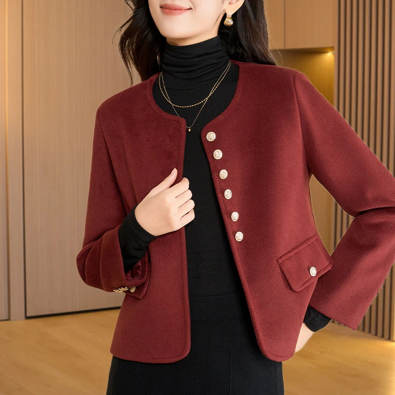 【可蓓儿】红色小香风毛呢外套女士2025新款爆款秋冬高端小个妈妈装