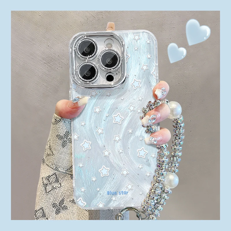 蓝色星星适用苹果15华为vivo/oppo小米iPhone16精孔羽纱纹手机壳