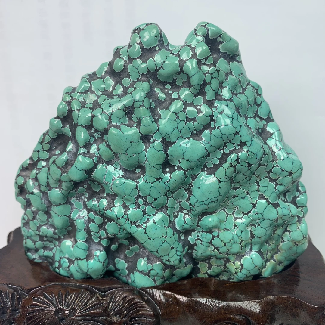 湖北天然原矿绿松石文房俏色精工巧雕随型意境小摆件手把件摆案