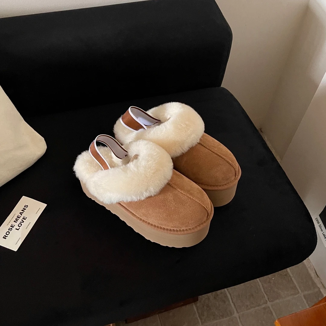 清仓 【绑带星拖5CM】桑坡雪地靴羊皮毛一体冬季加厚增高防滑一脚蹬