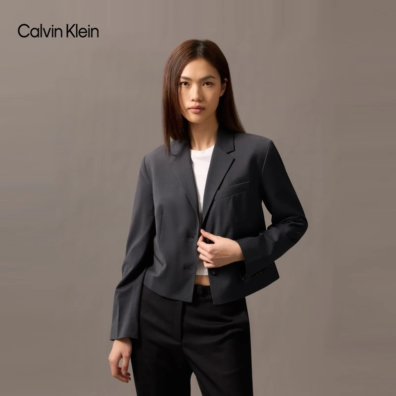 CK高级成衣系列25春秋女士羊毛混纺短款宽松西服外套