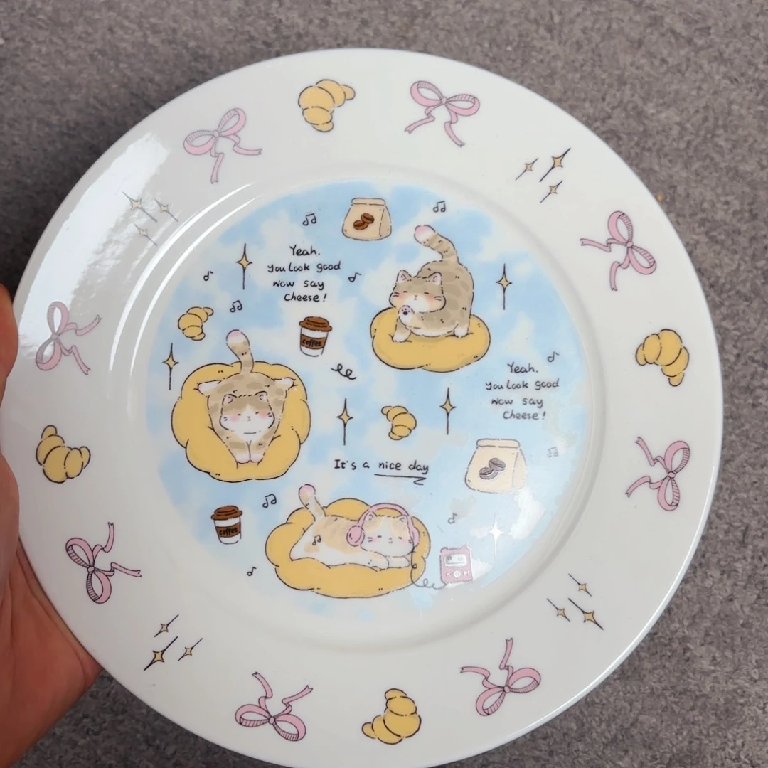 陶瓷小猫八寸浅盘两只