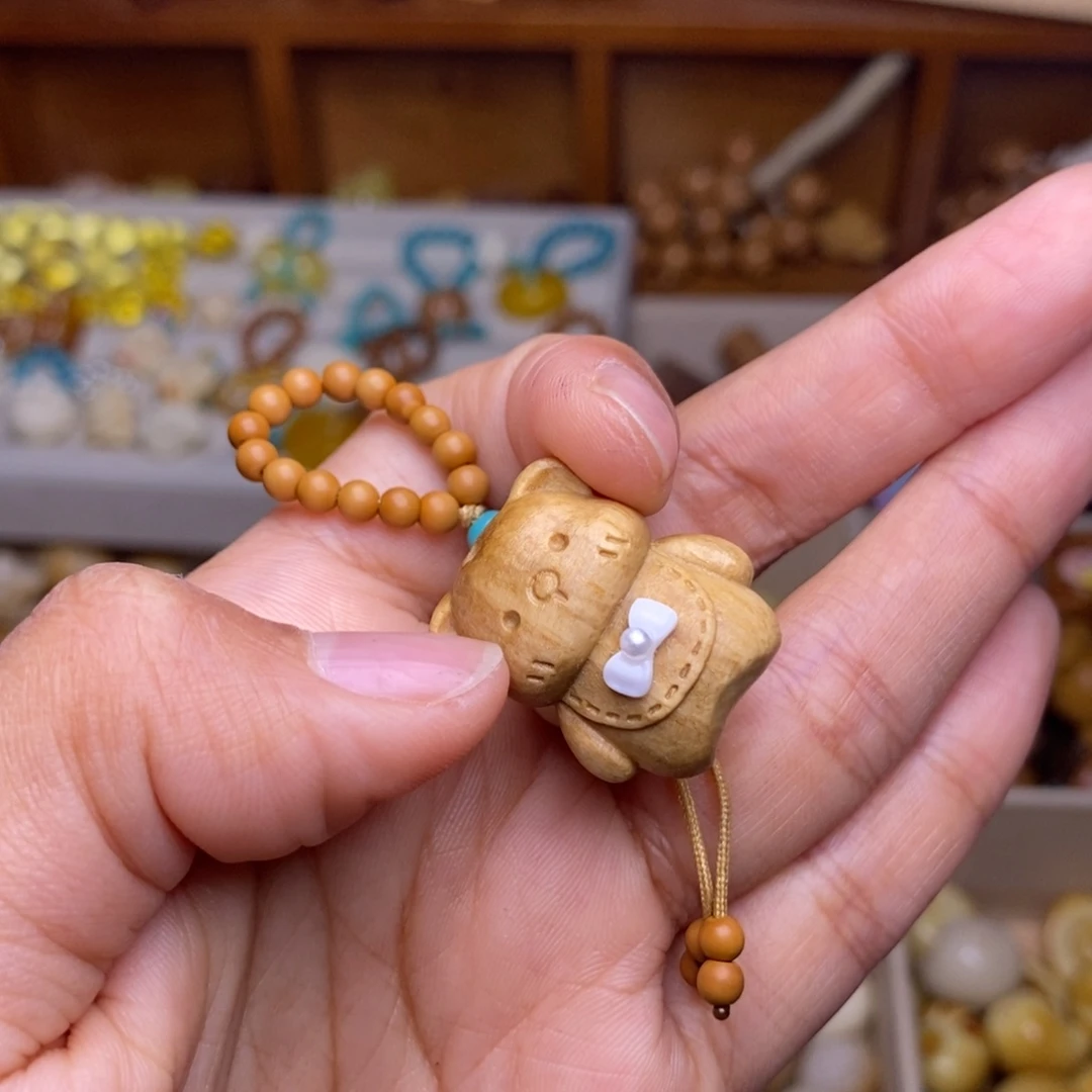 拾***柒猴头核桃吊坠领结小熊棕跑