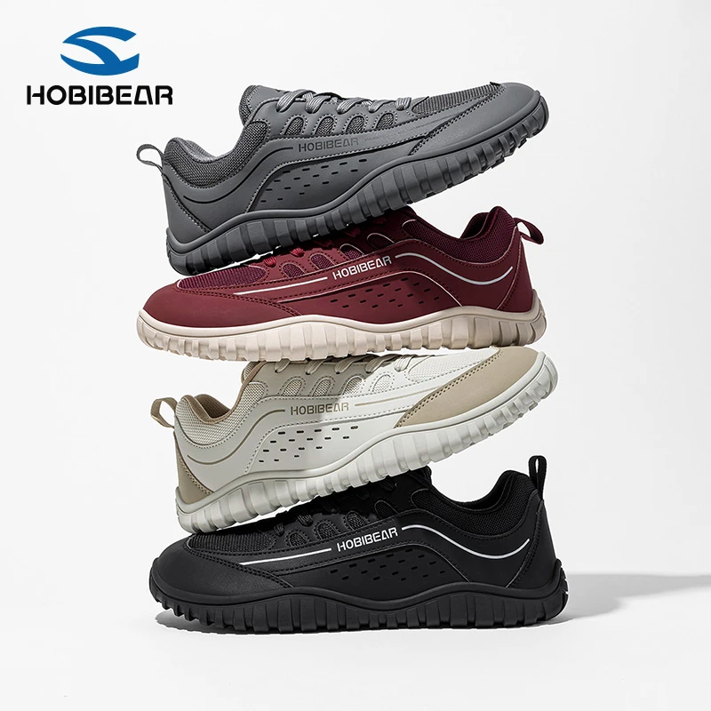 HOBIBEAR宽楦赤足鞋2026新款防滑网面宽头男士运动鞋7138