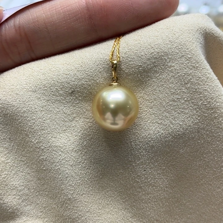 18K金镶嵌吊坠(不含链)海水珍珠金珠12-13m 38号