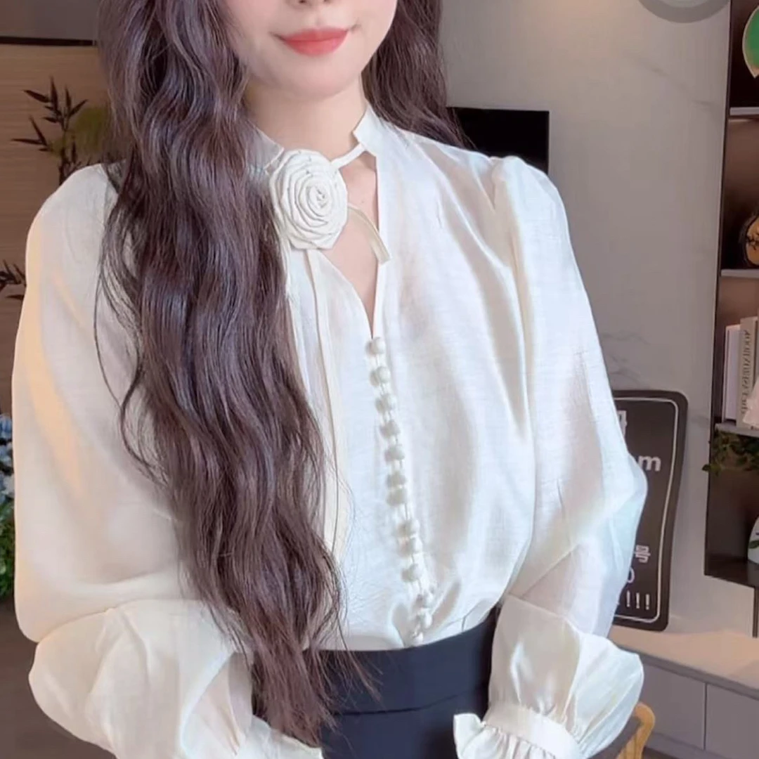 法式别致独特上衣v领衬衫2025春季新款高级感超好看长袖衬衣