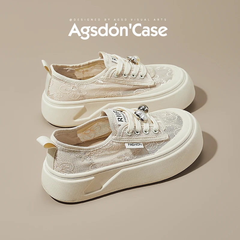 Y奥古狮登渔夫小白鞋女2025新款夏季网面蕾丝透气运动板鞋配裙子Y